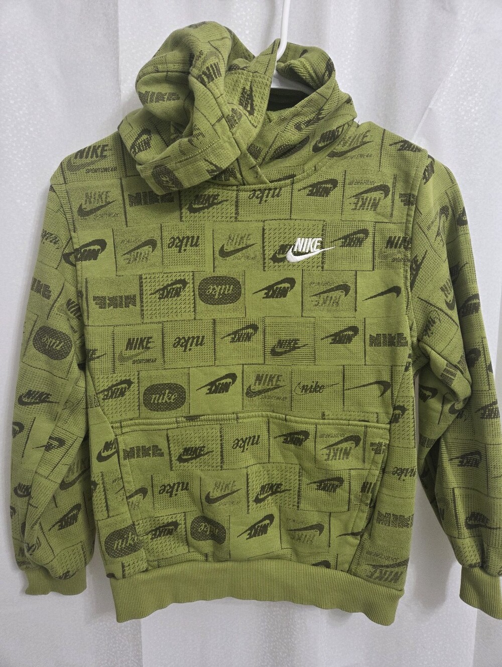 Nike Youth Olive Green All-Over Logo Hoodie - Size Medium Unisex